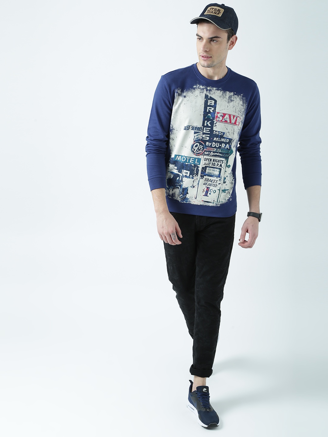 

Huetrap Men Navy Blue Printed Sweatshirt