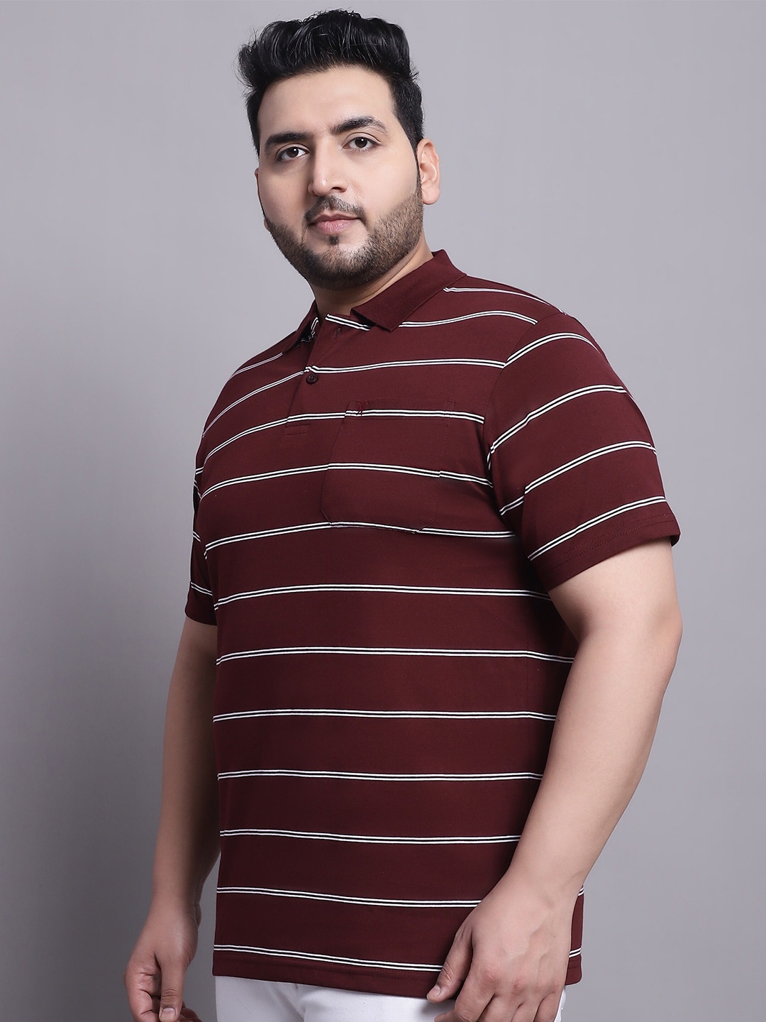 

VENITIAN Striped Polo Collar Cotton T-shirt, Maroon