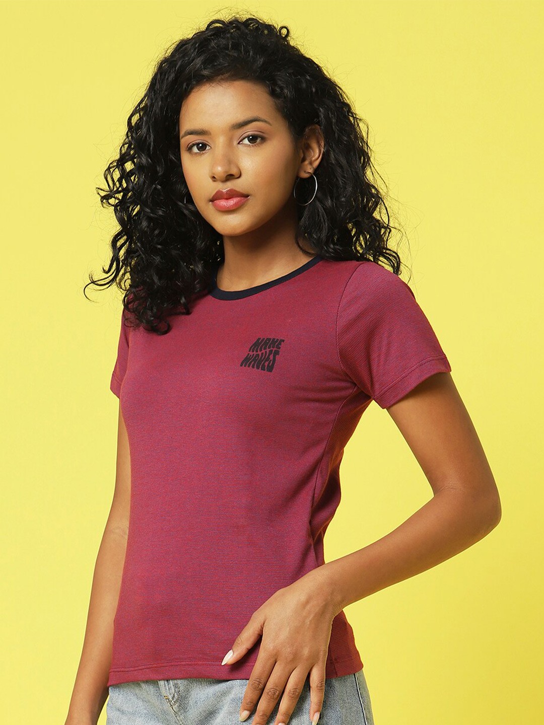 

Rigo Round Neck Cotton T-shirt, Purple