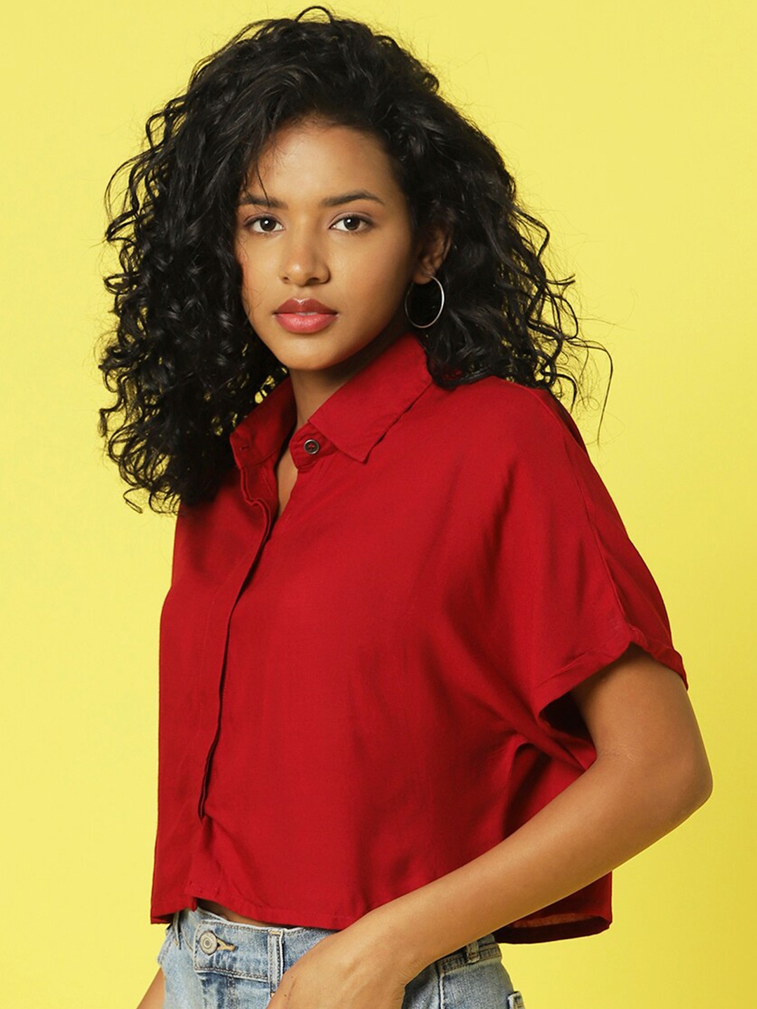 

Rigo Extended Sleeves Crop Casual Shirt, Maroon