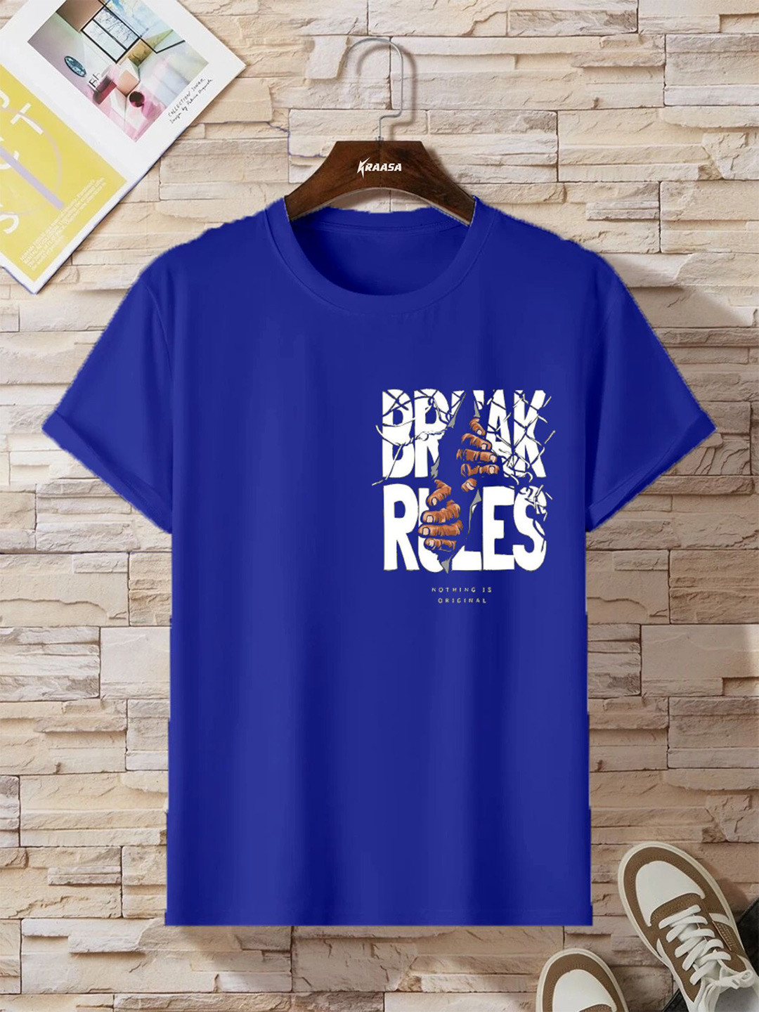

KRAASA Typography Printed Cotton T-Shirt, Blue