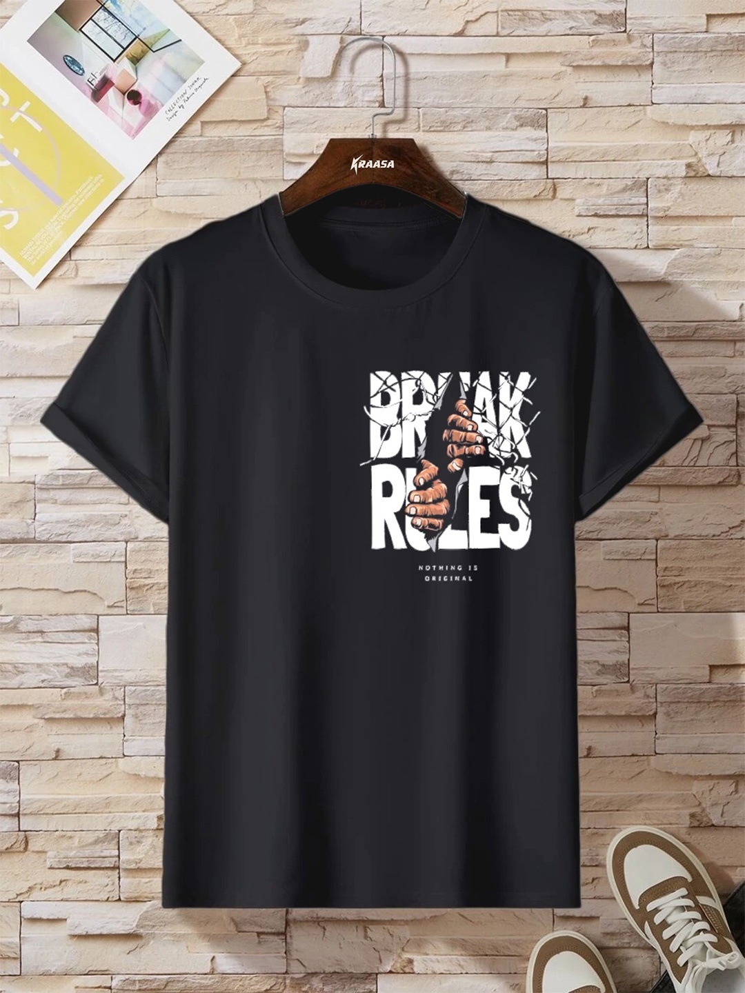 

KRAASA Typography Printed Cotton T-Shirt, Black