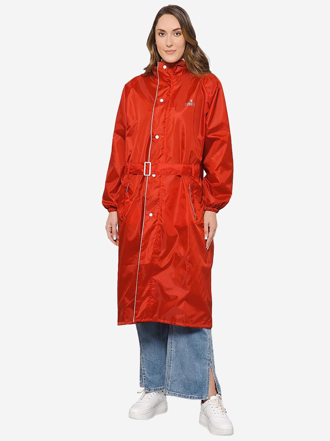 

THE CLOWNFISH Drizzle Diva Waterproof Reversible Hooded Double Layer Rain Jacket, Red