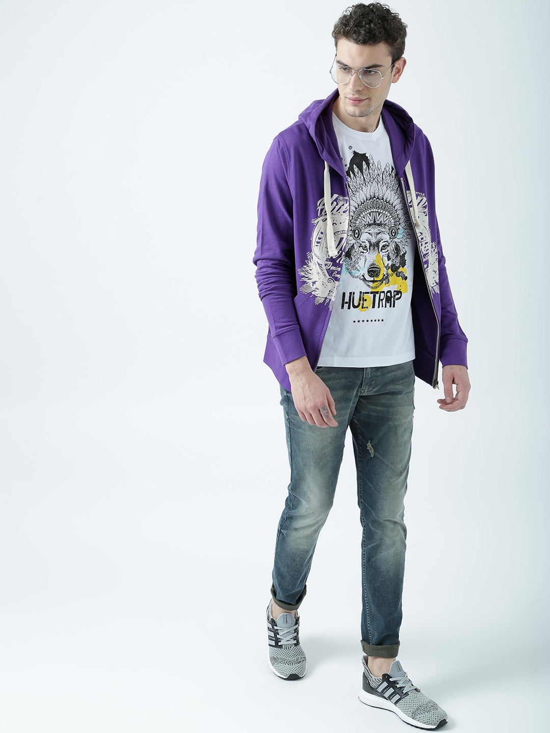 

Huetrap Men Purple Printed Hooded Sweatshirt
