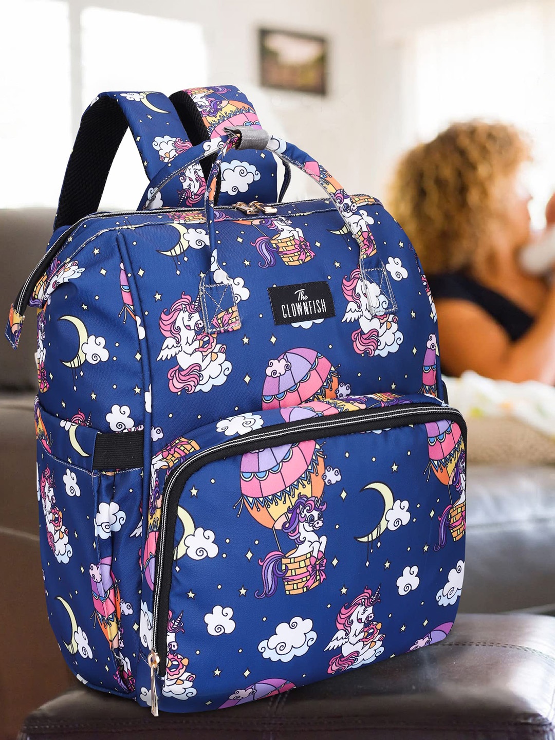 

THE CLOWNFISH Lightweight Printed Diaper Bag, Blue