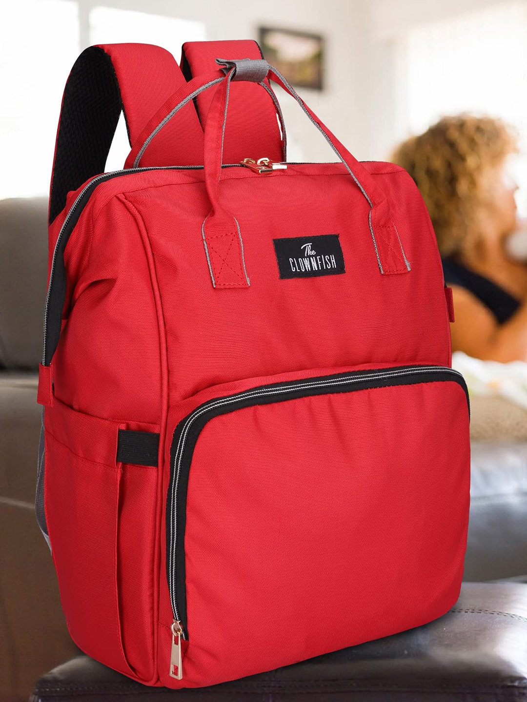 

THE CLOWNFISH Diaper Dash Lightweight Self Design Diaper Bags, Red