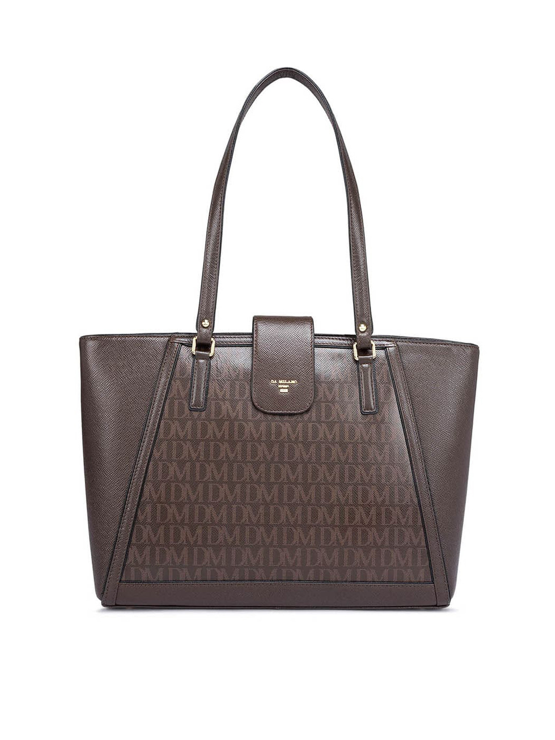 

Da Milano Structured Typography Printed Leather Shoulder Bag, Brown