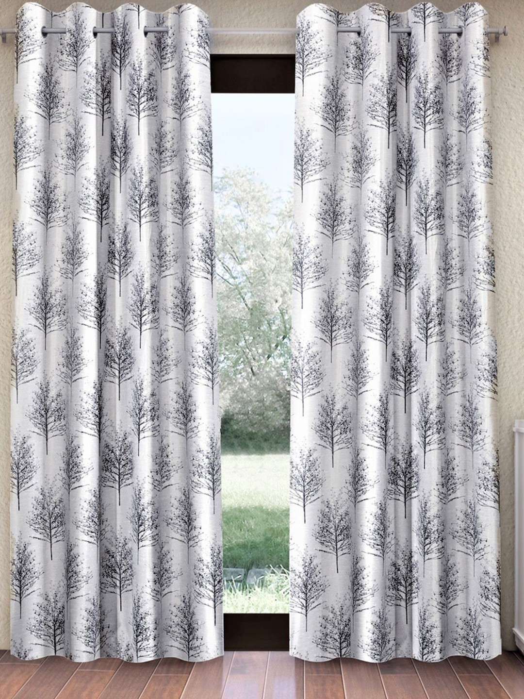 

Home Sizzler Grey & Black 2 Pieces Floral Long Door Curtain