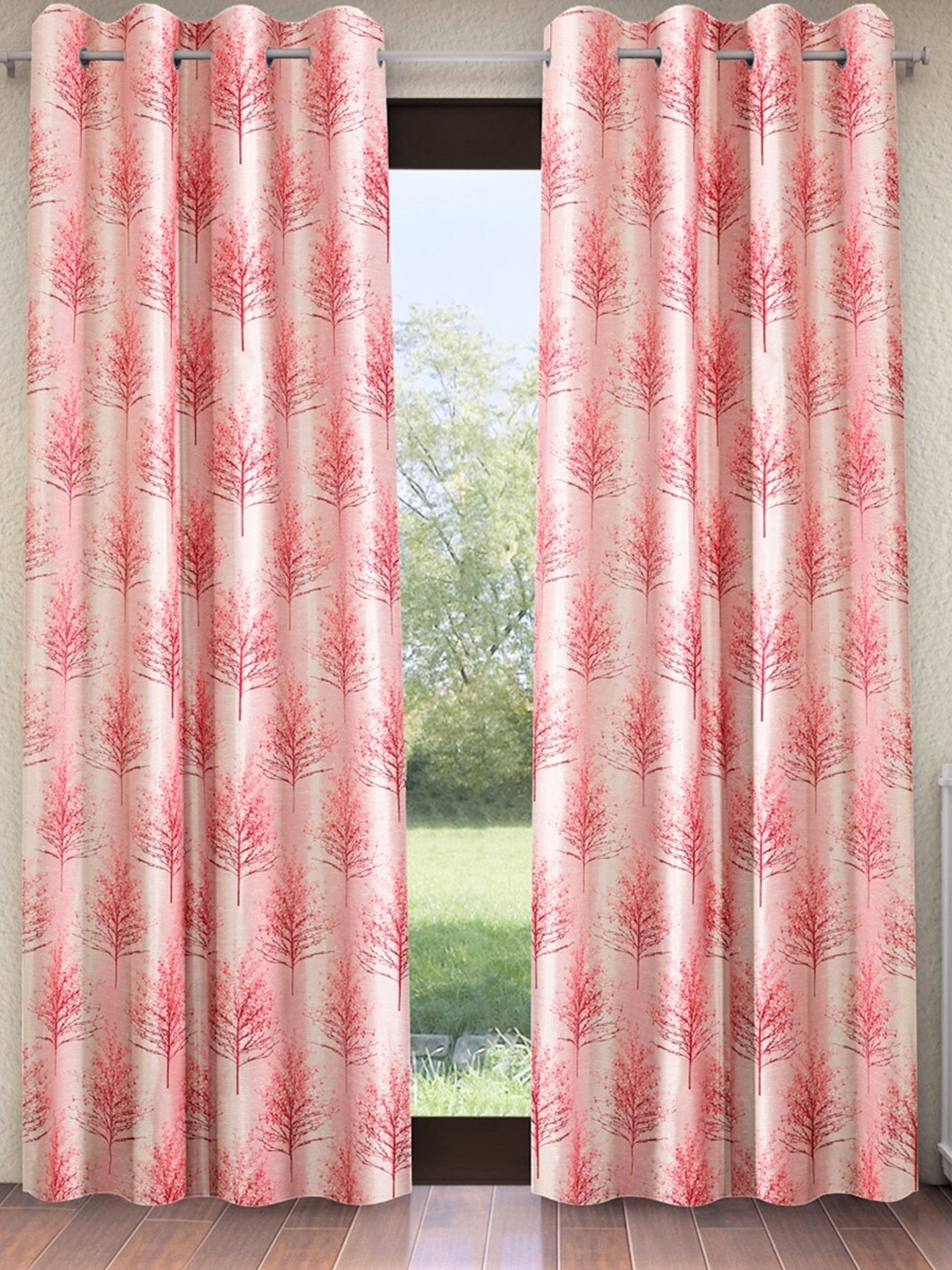 

Home Sizzler Pink & White 2 Pieces Floral Window Curtains