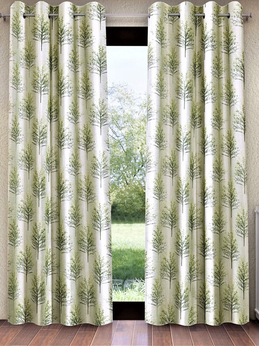 

Home Sizzler White & Green 2 Pieces Floral Door Curtains