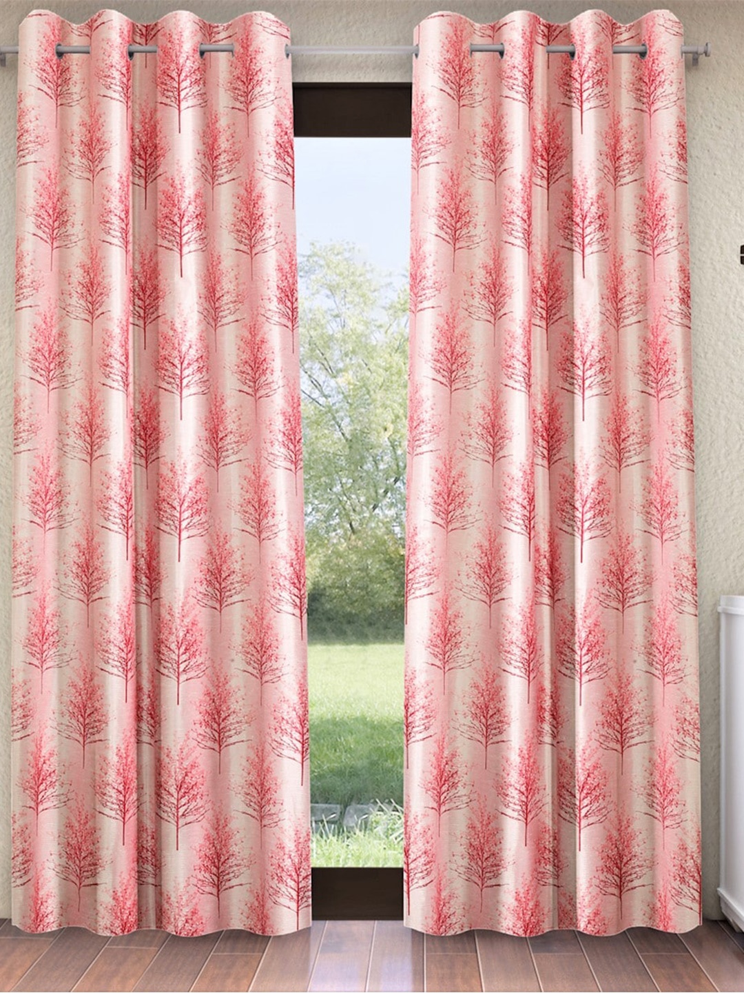 

Home Sizzler Pink & White 2 Pieces Floral Long Door Curtains