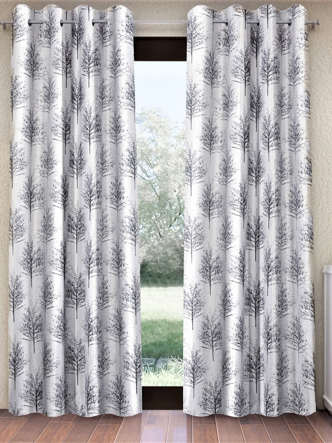 

Home Sizzler Grey & Black 2 Pieces Floral Door Curtains