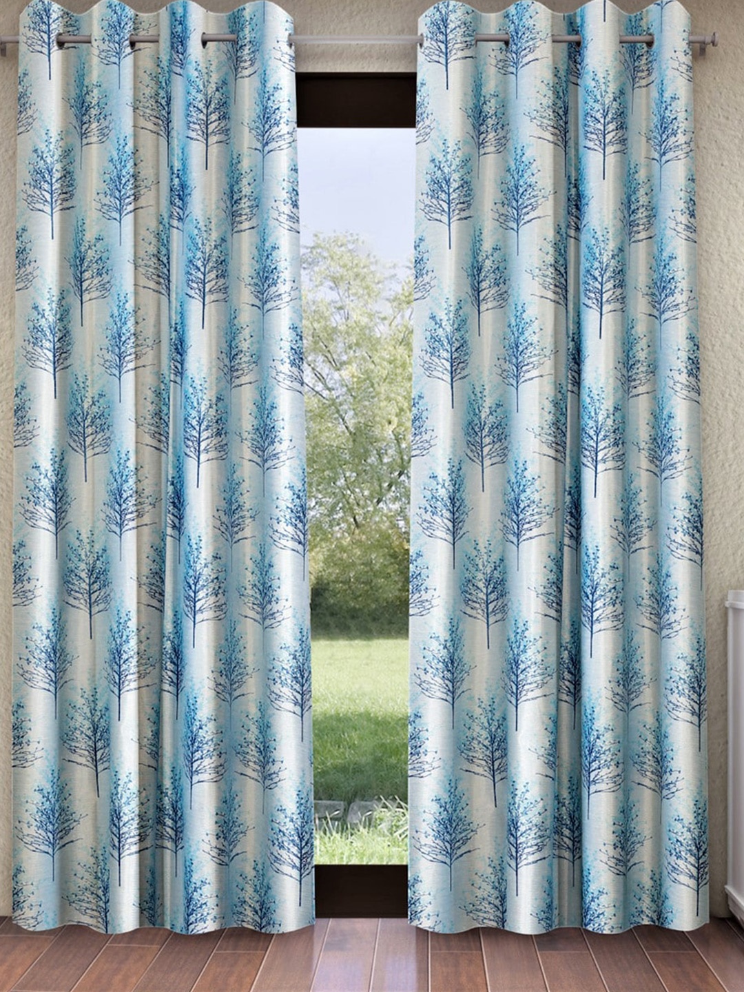 

Home Sizzler Blue & White 2 Pieces Floral Long Door Curtains