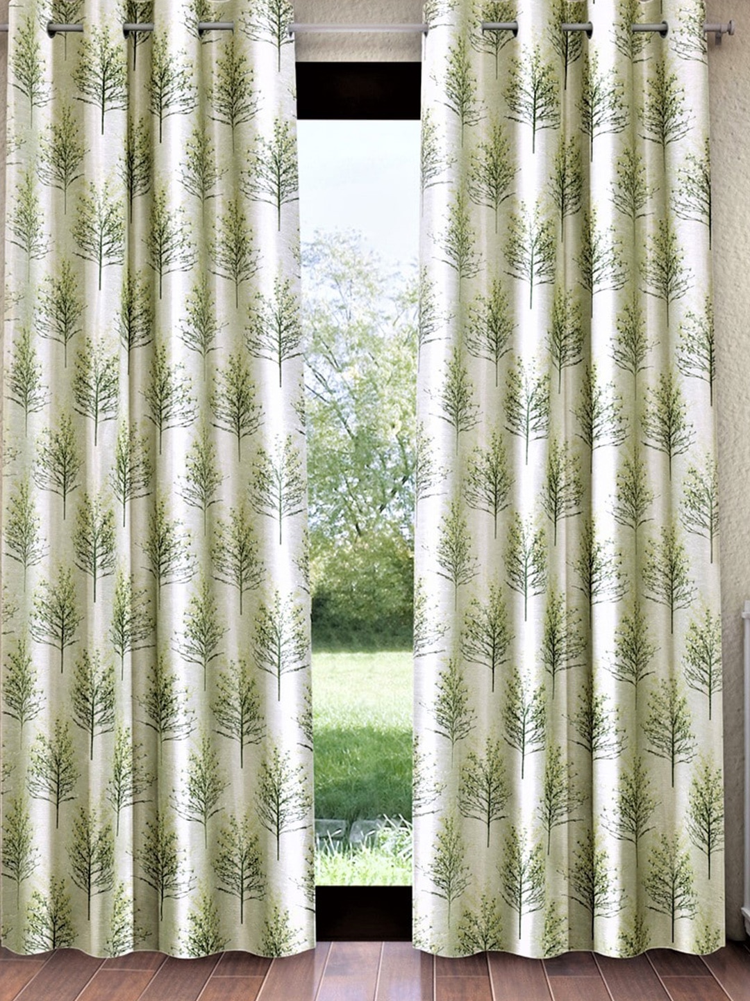 

Home Sizzler Green & White 2 Pieces Floral Window Curtains