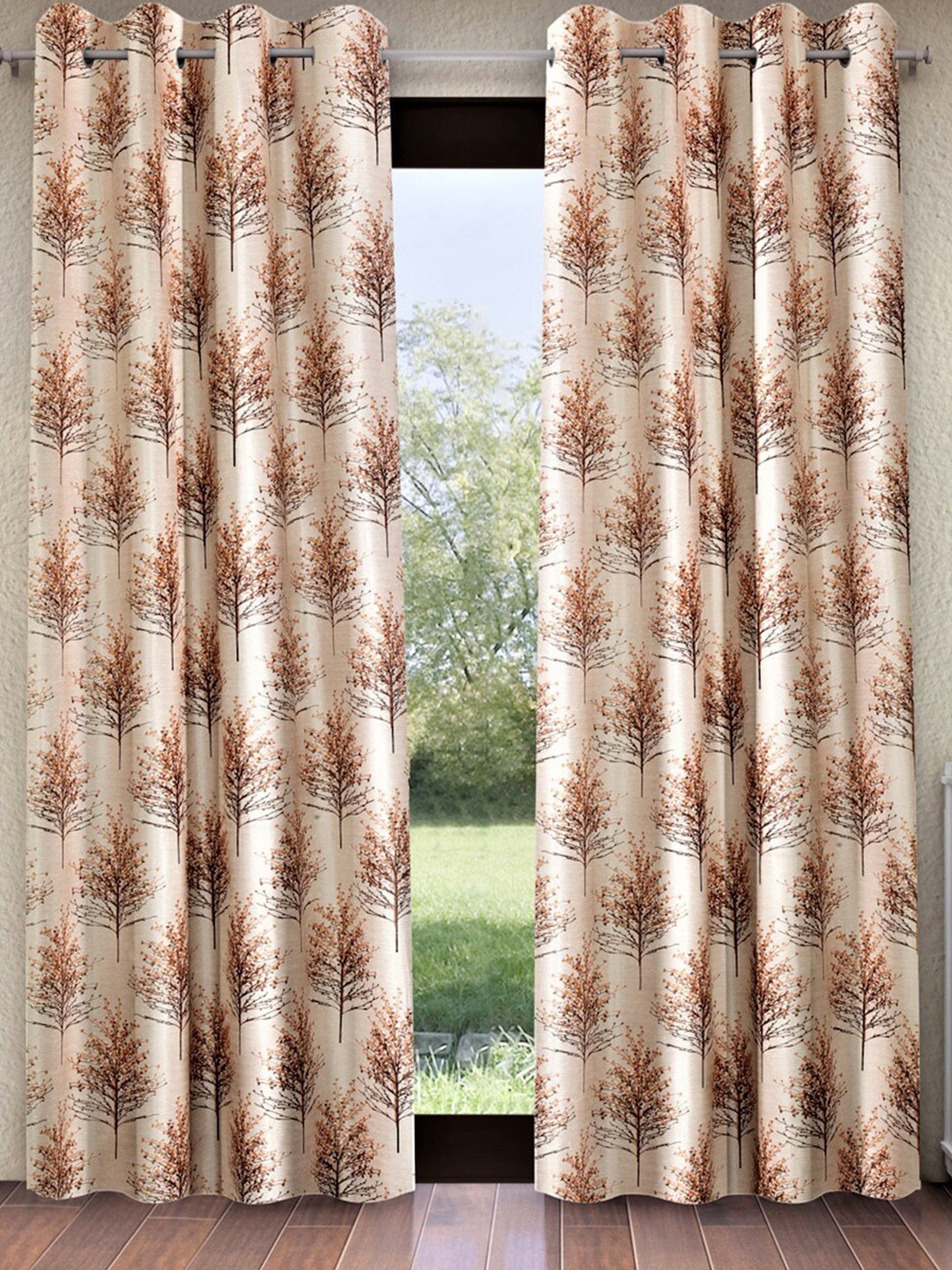 

Home Sizzler Brown & White 2 Pieces Floral Window Curtains