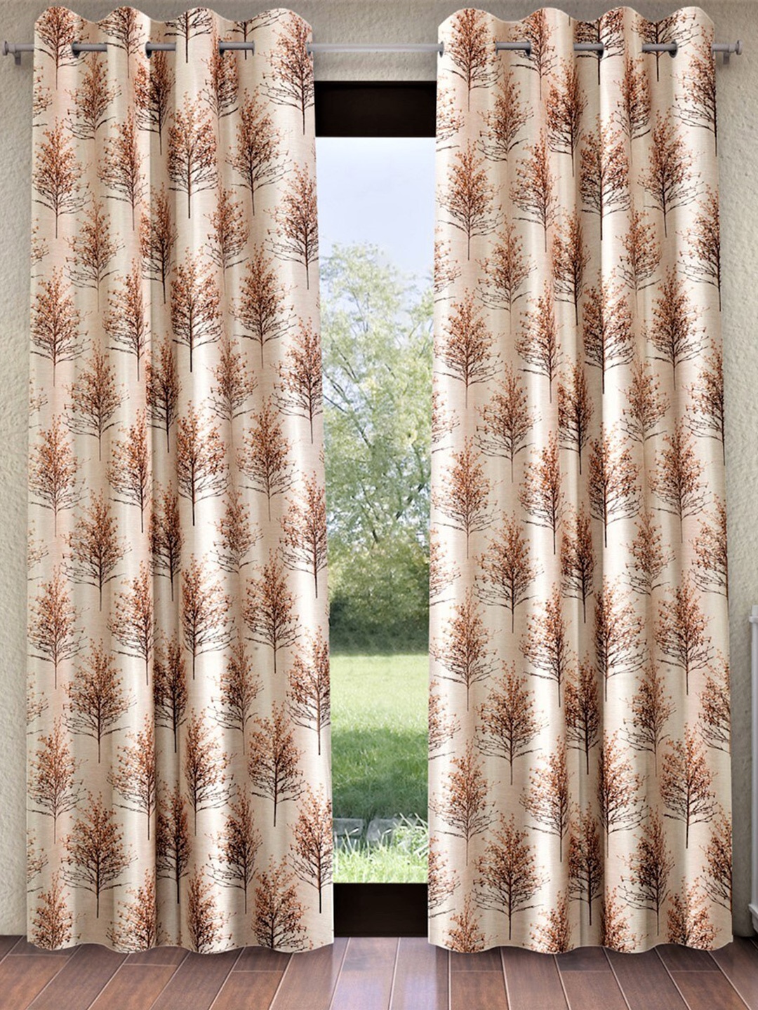 

Home Sizzler Brown & White 2 Pieces Floral Door Curtains