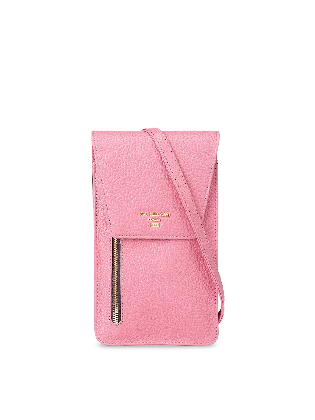 

Da Milano Textured Leather Cross Body Sling Bag, Pink