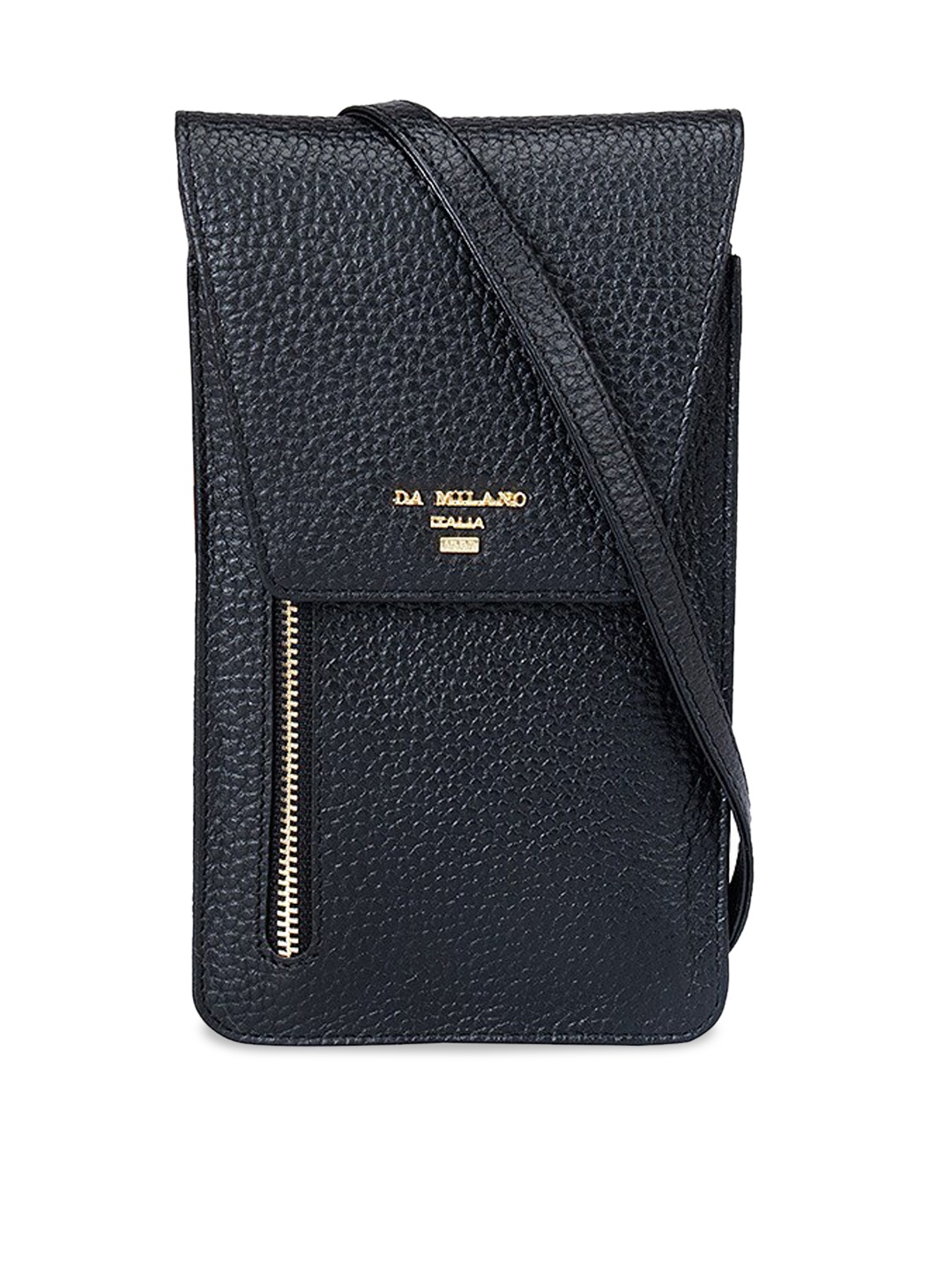 

Da Milano Textured Leather Structured Sling Bag, Black