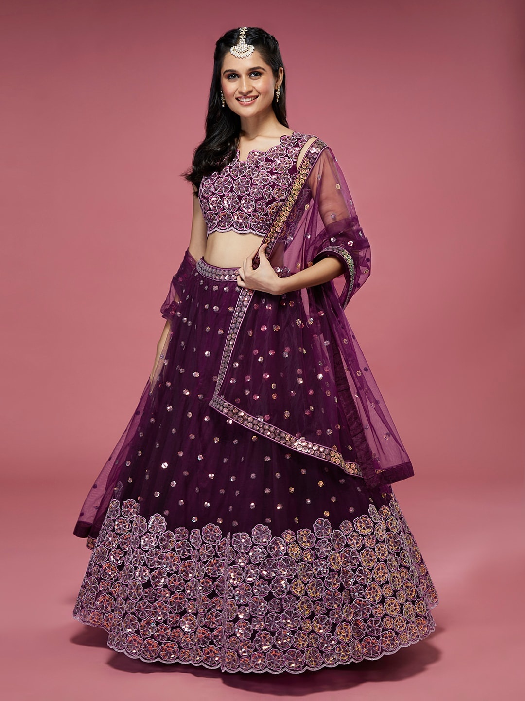 

panchhi Embellished Semi-Stitched Lehenga & Unstitched Blouse With Dupatta, Burgundy