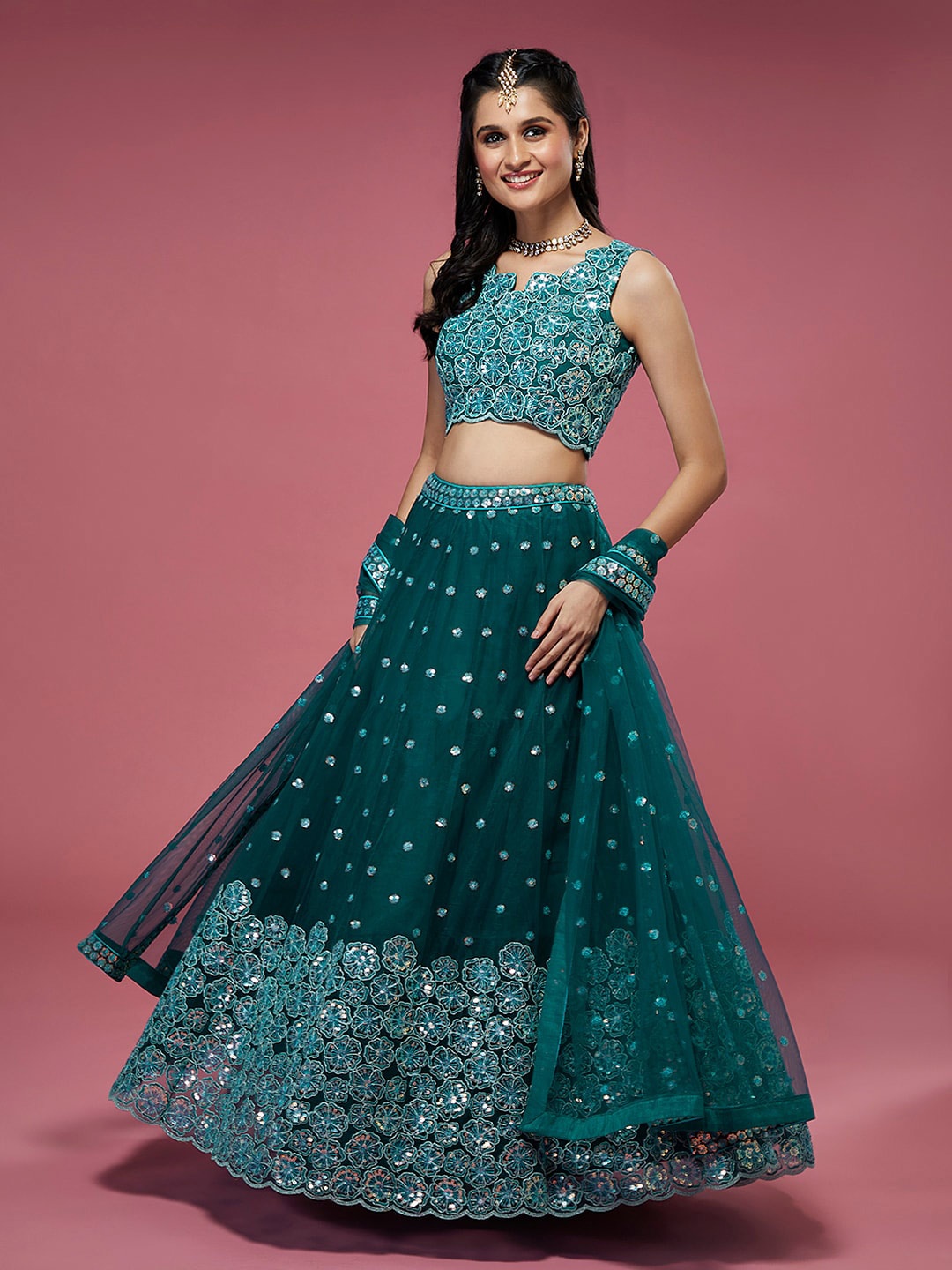 

panchhi Embellished Semi-Stitched Lehenga & Unstitched Blouse With Dupatta, Teal
