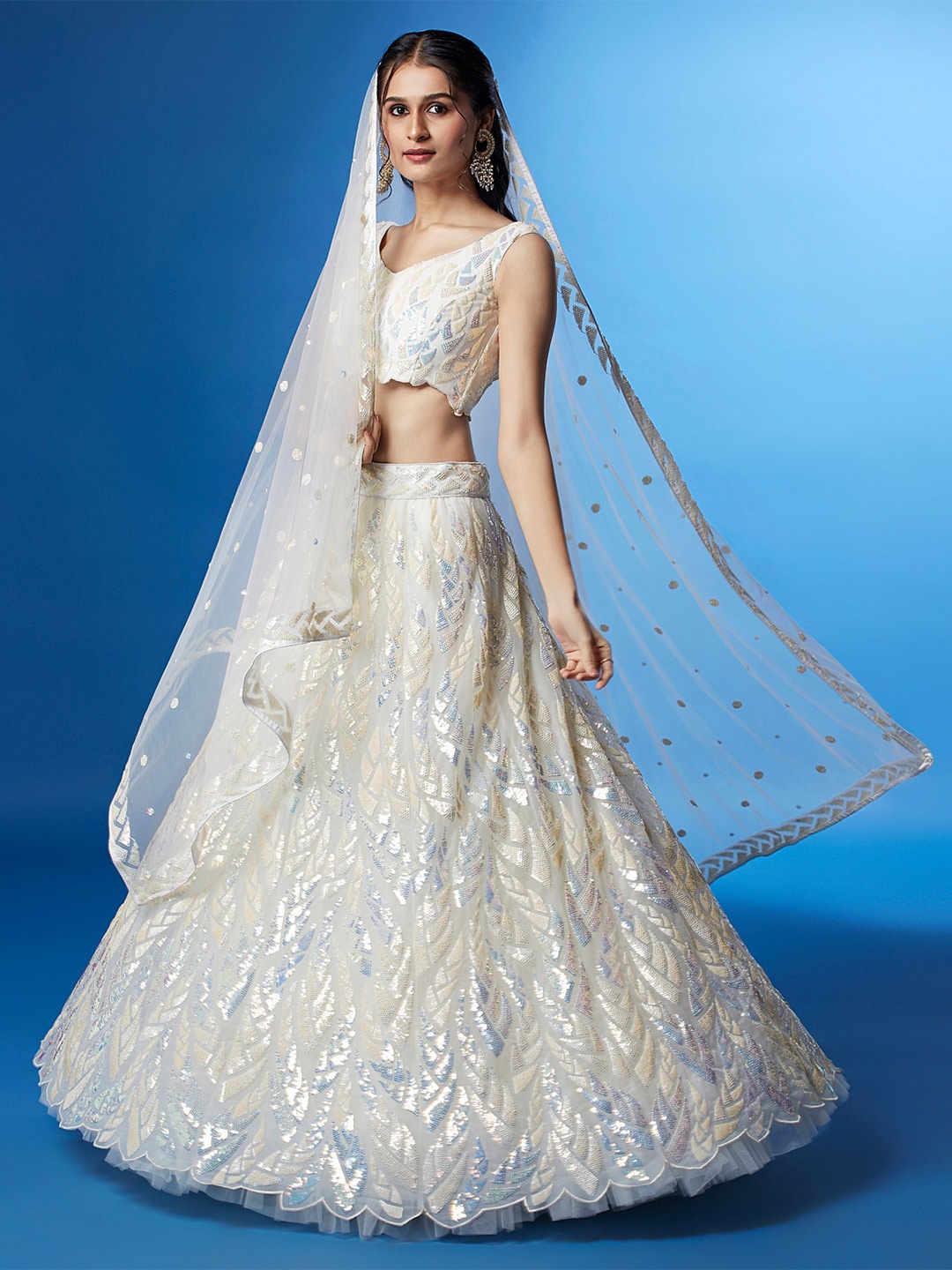 

panchhi Embellished Sequinned Semi-Stitched Lehenga & Unstitched Blouse With Dupatta, Cream