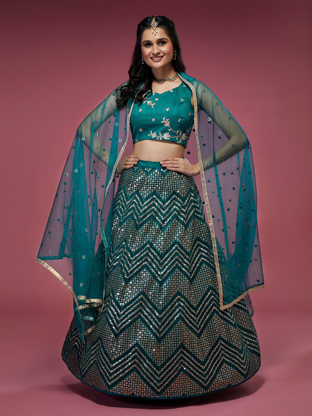 

panchhi Embellished Semi-Stitched Lehenga & Unstitched Blouse With Dupatta, Teal