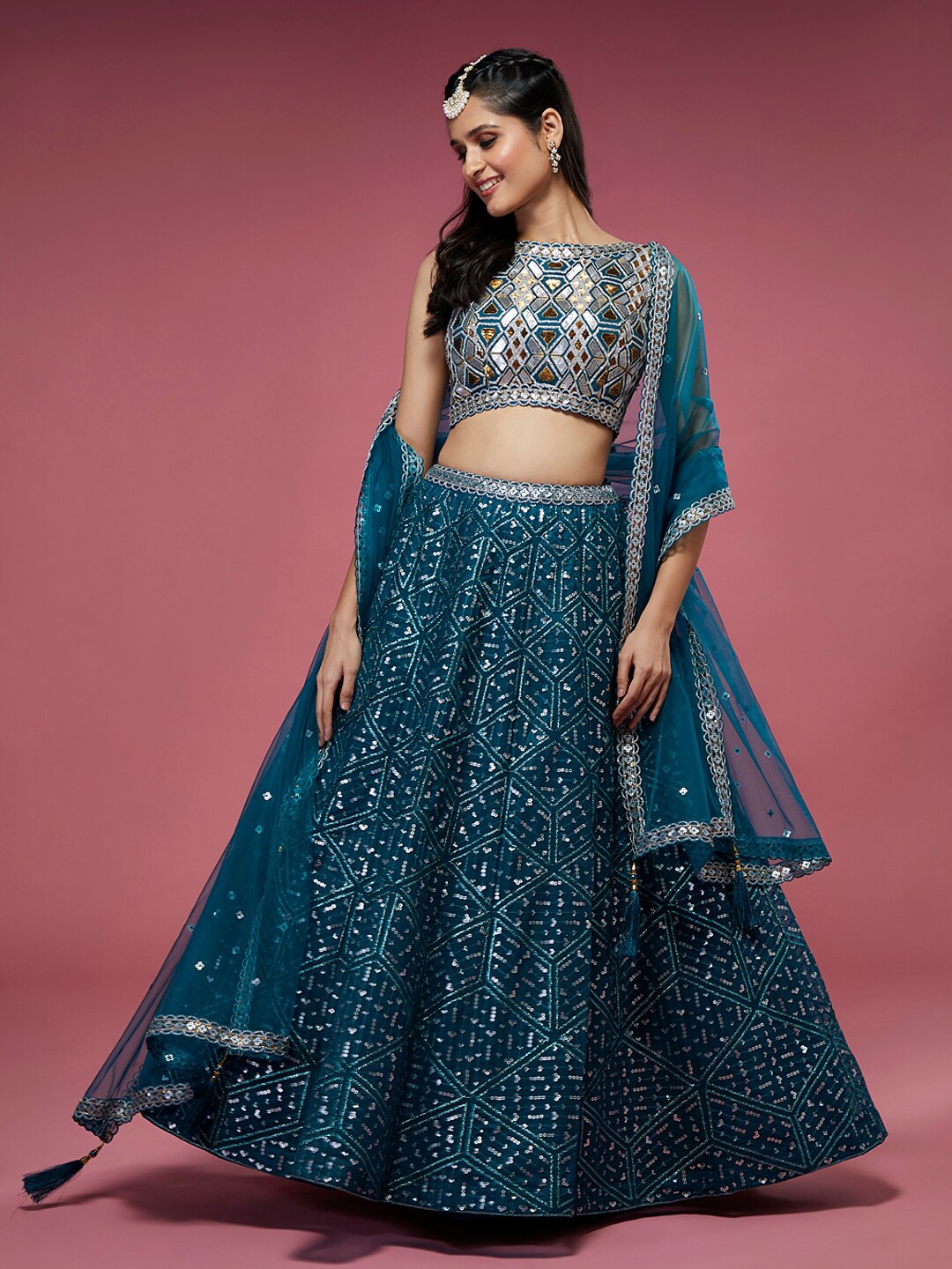 

panchhi Embellished Semi-Stitched Lehenga & Unstitched Blouse With Dupatta, Teal