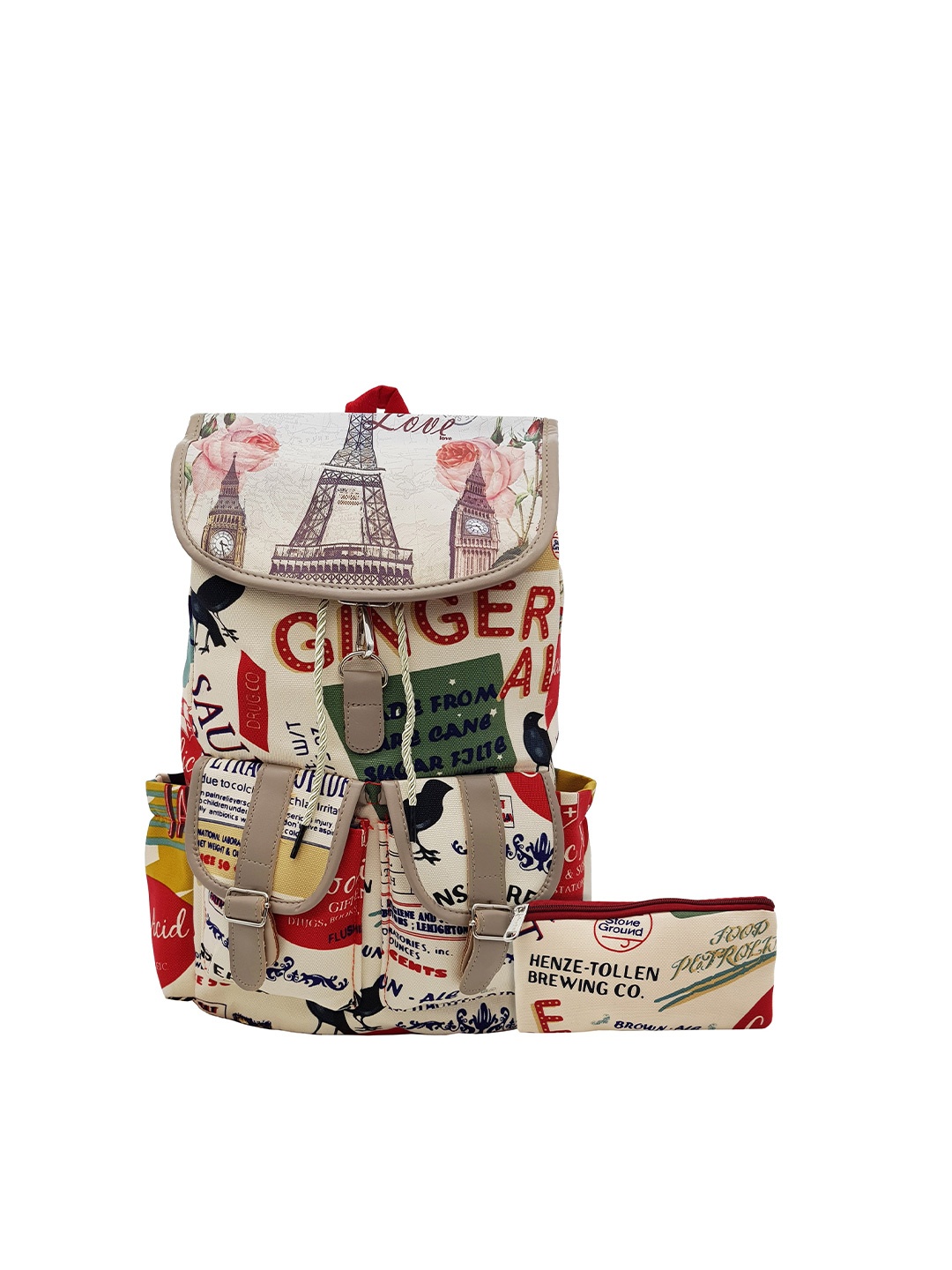 

JENNA Women Typography Printed Backpack with Pouch, Red