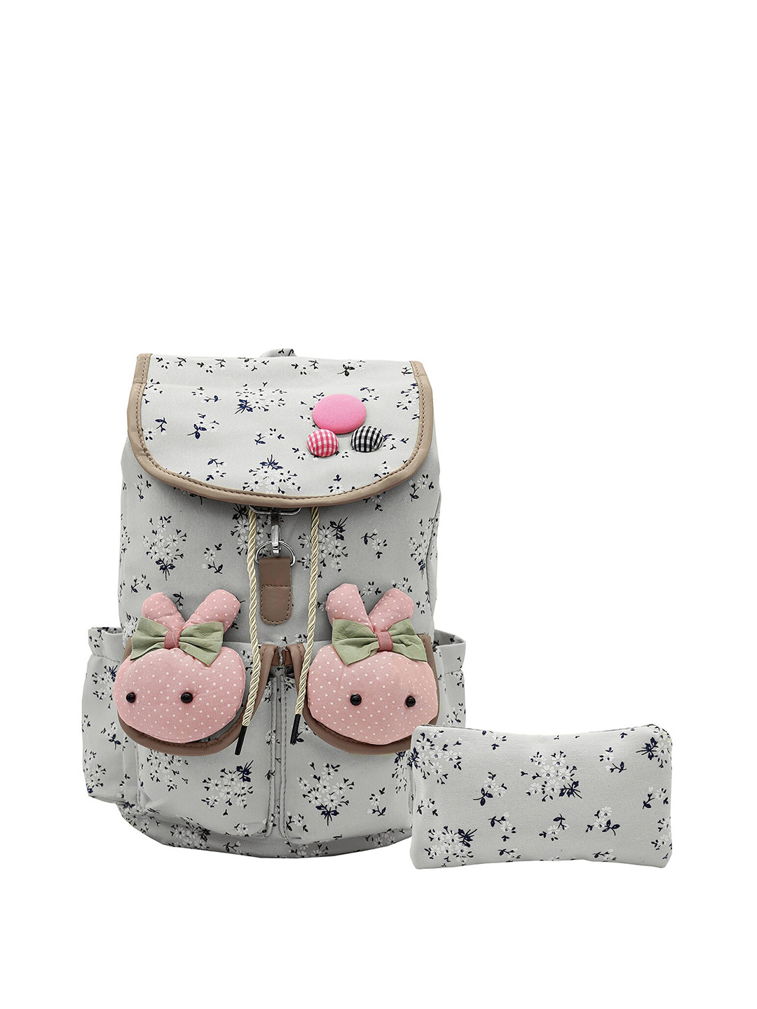 

JENNA Women Floral Printed Backpack with Pouch, Grey