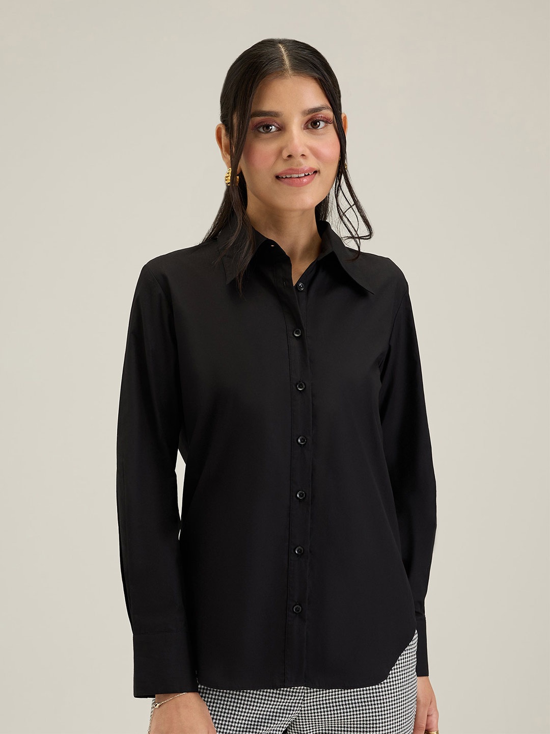 20Dresses Comfort Spread Collar Pure Cotton Formal Shirt, Black