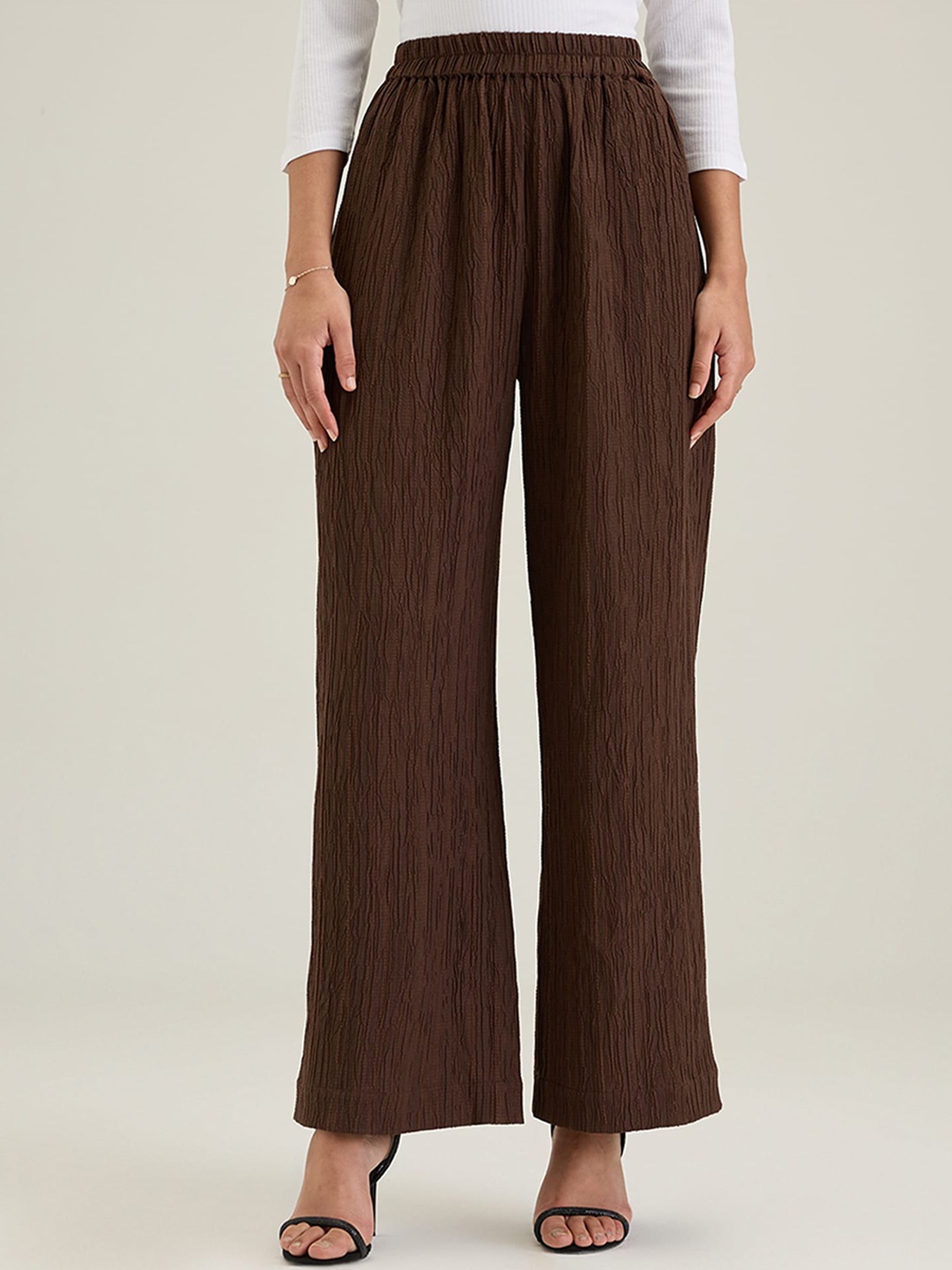 

20Dresses Women Brown Comfort High-Rise Parallel Trousers