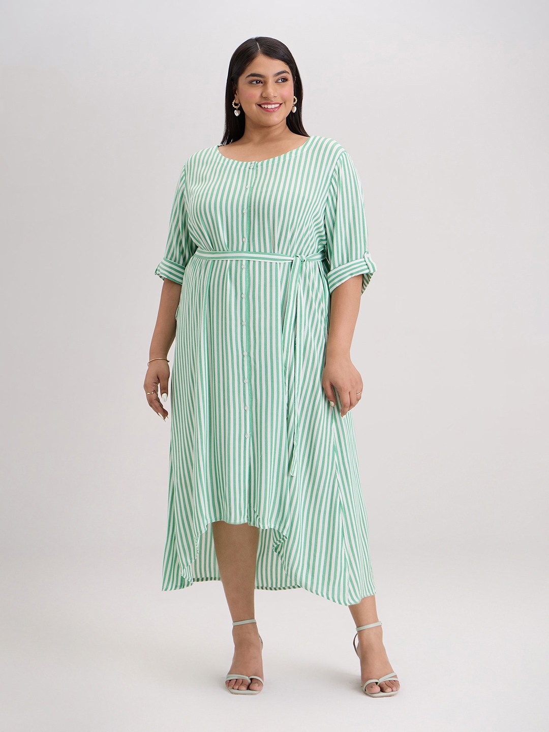 

20Dresses Plus size Green Striped A-Line Midi Dress