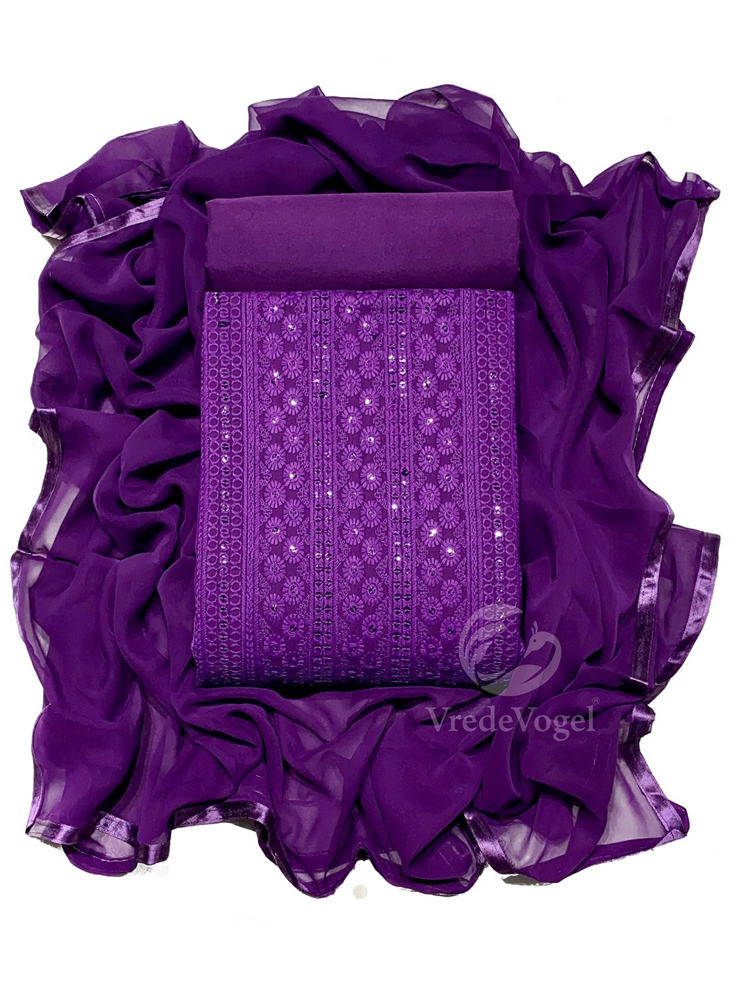 

KALINI Embroidered Unstitched Dress Material, Purple
