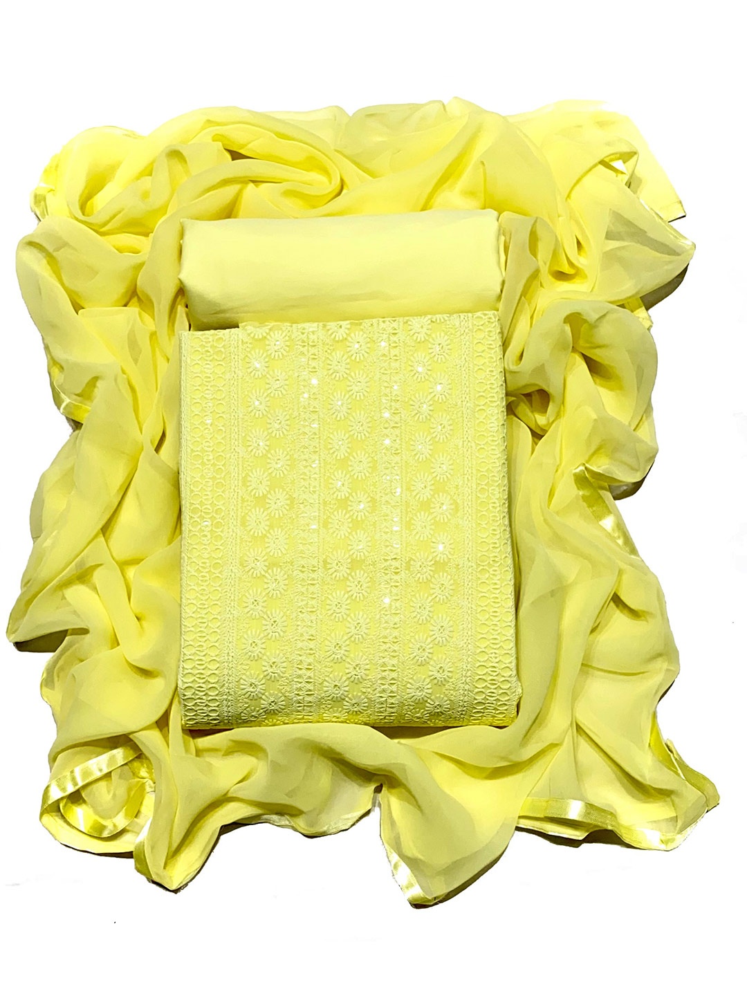 

KALINI Embroidered Unstitched Dress Material, Yellow