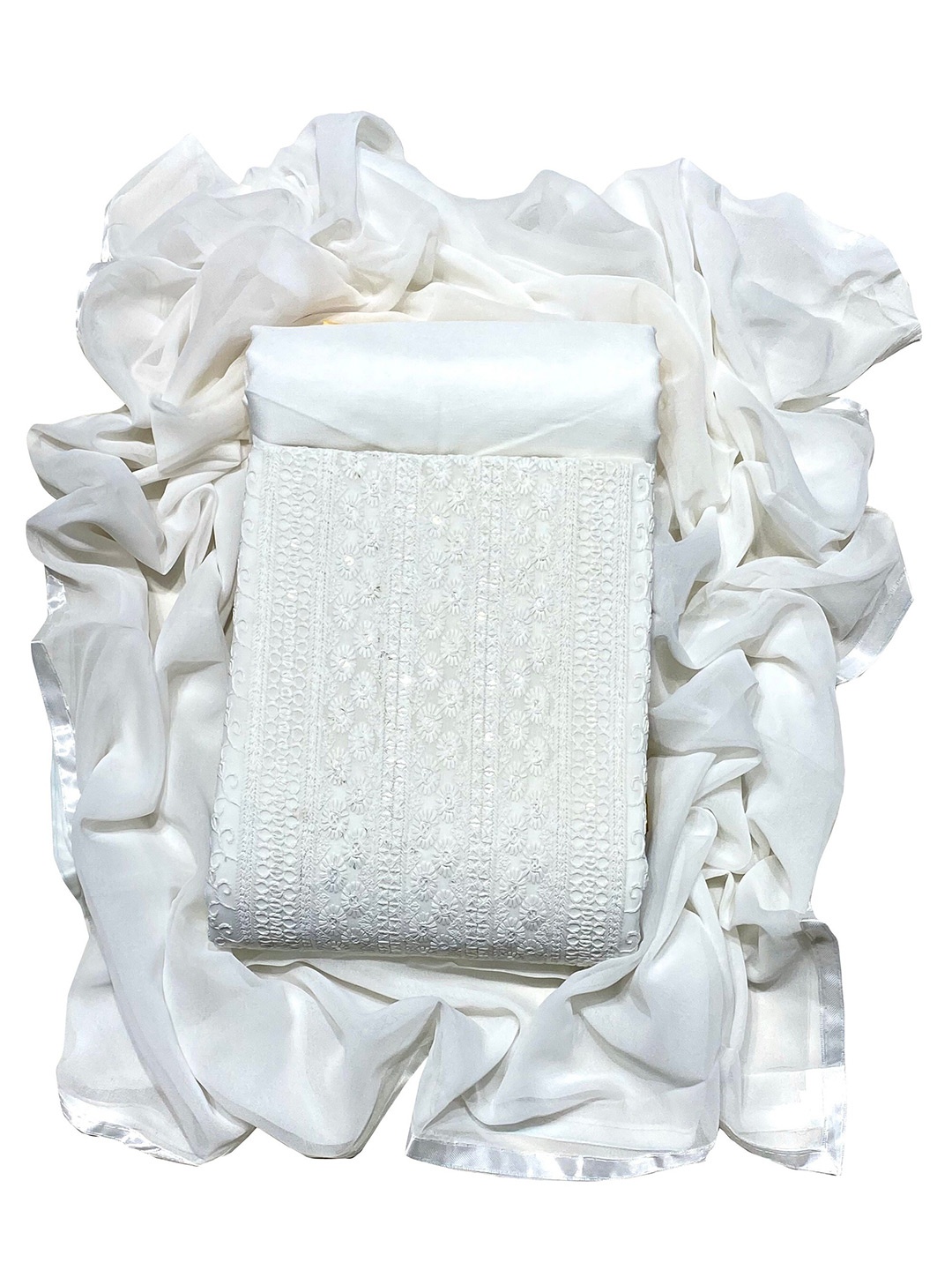 

KALINI Embroidered Unstitched Dress Material, White