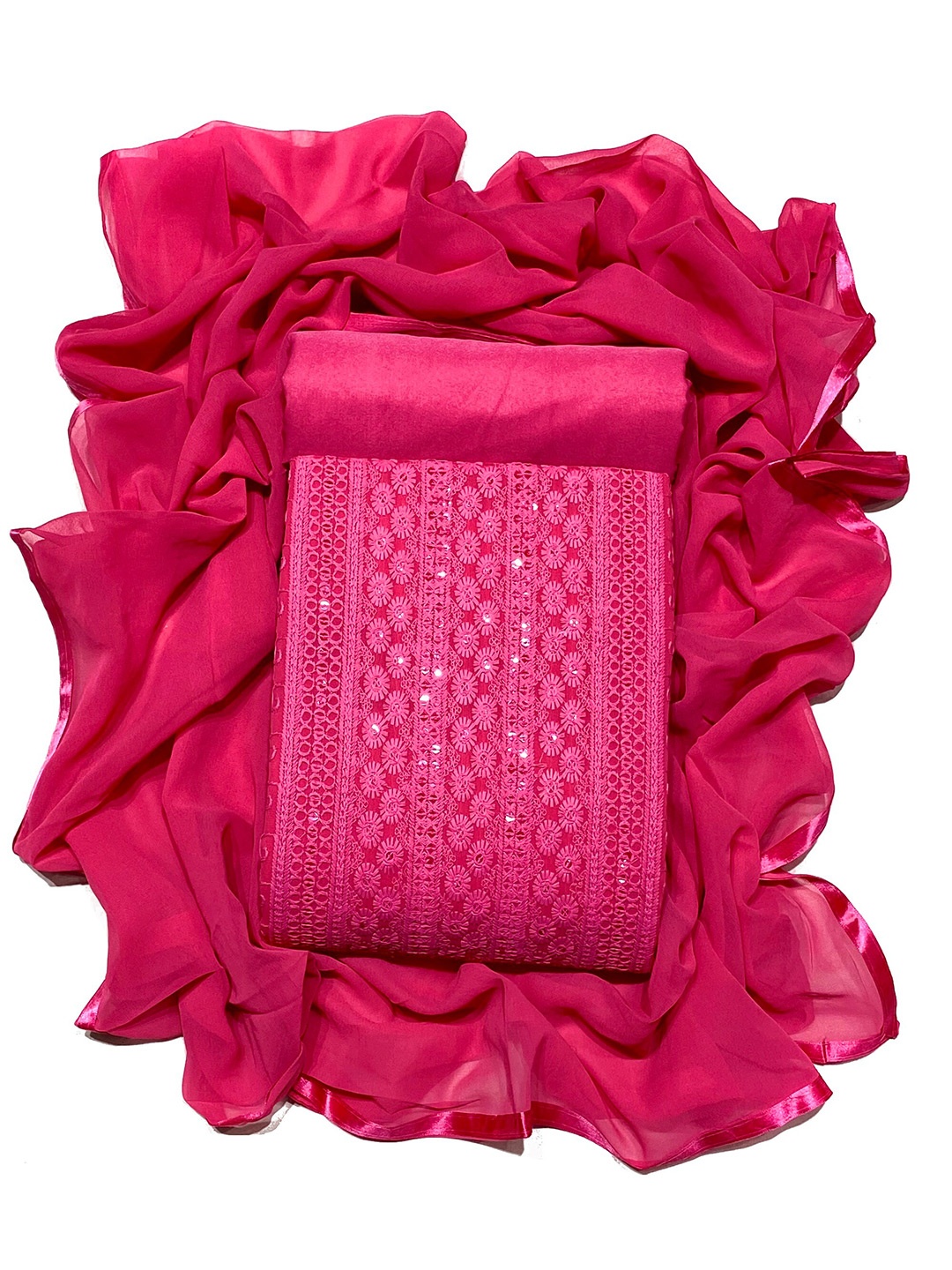 

KALINI Embroidered Unstitched Dress Material, Pink