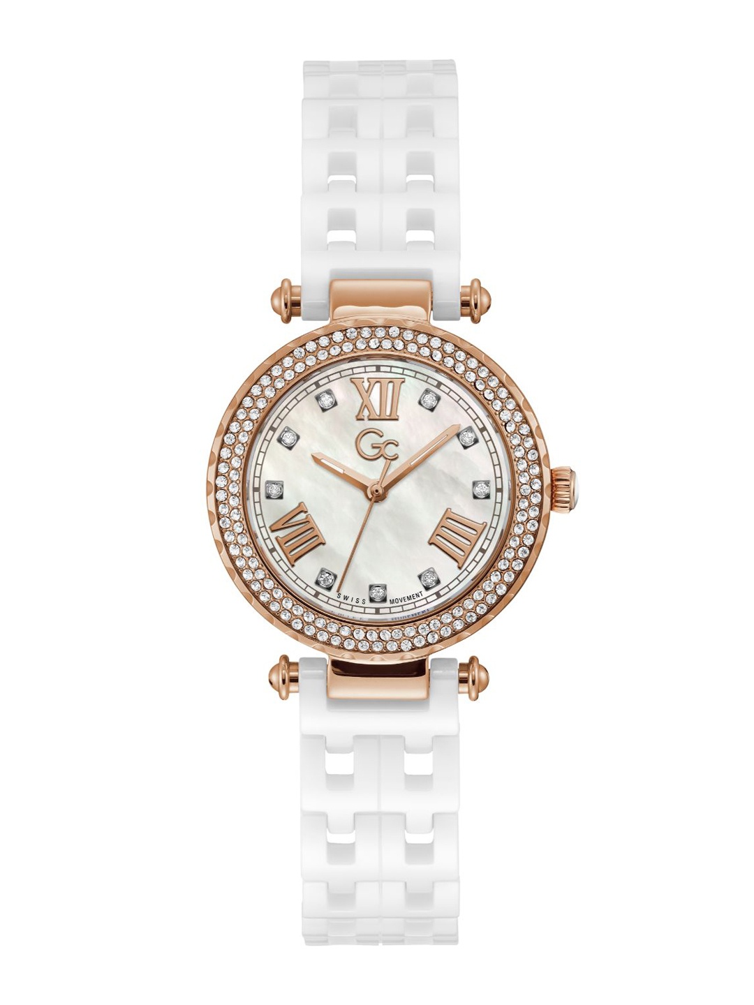 

GC Women Embellished Dial & White Ceramic Bracelet Style Straps Analogue Watch Y66006L1MF