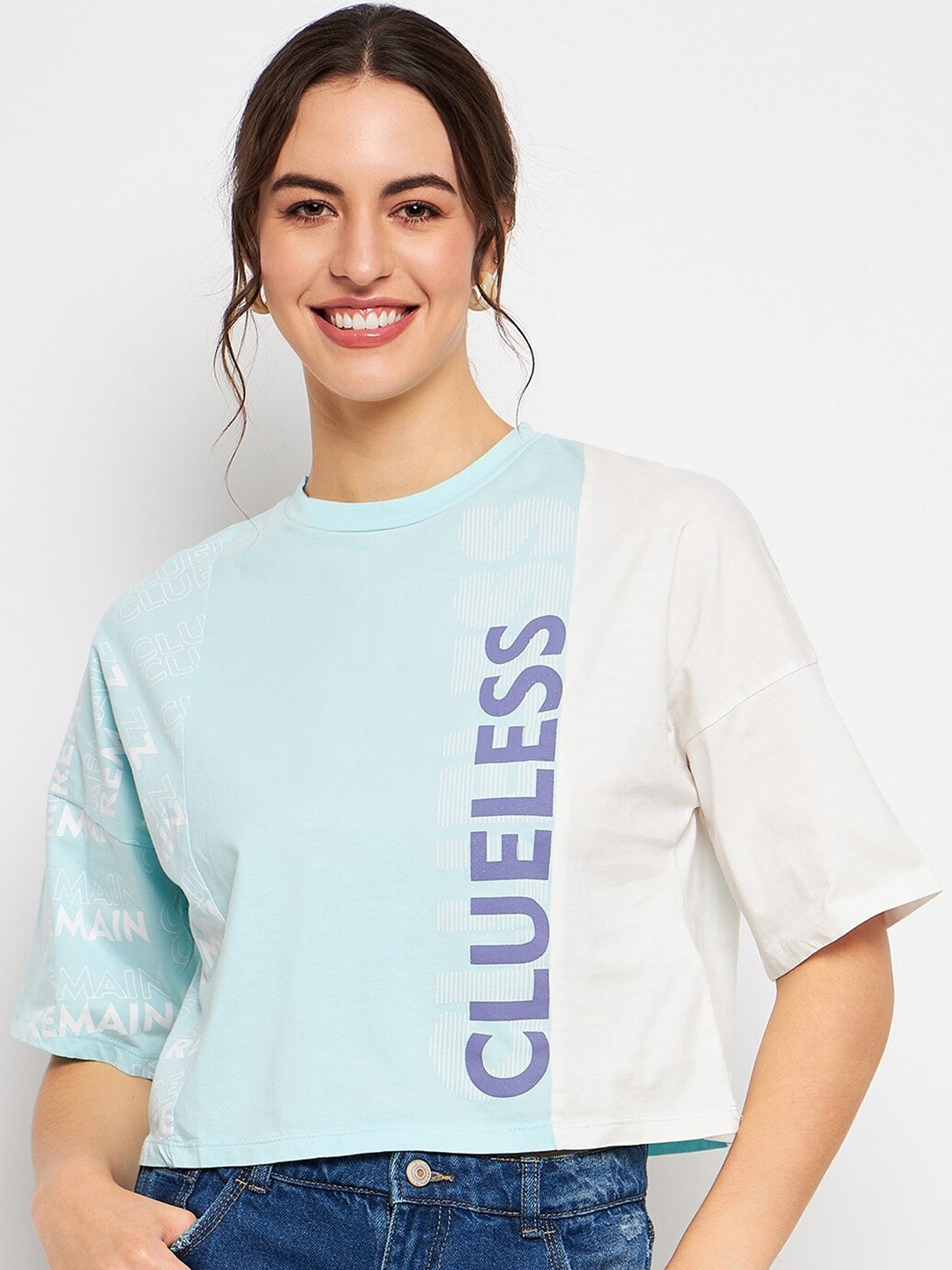 

CAMLA Typography Printed Casual Cotton T-shirt, Blue