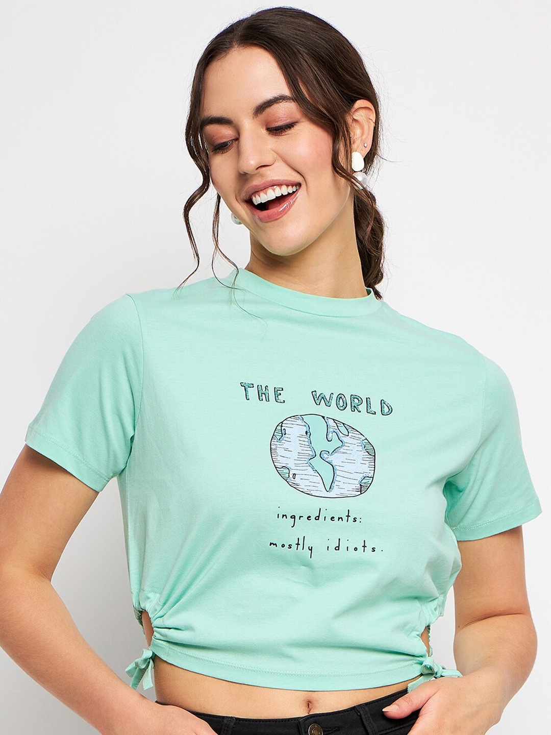 

CAMLA Graphic Printed Cotton Crop T-shirt, Green