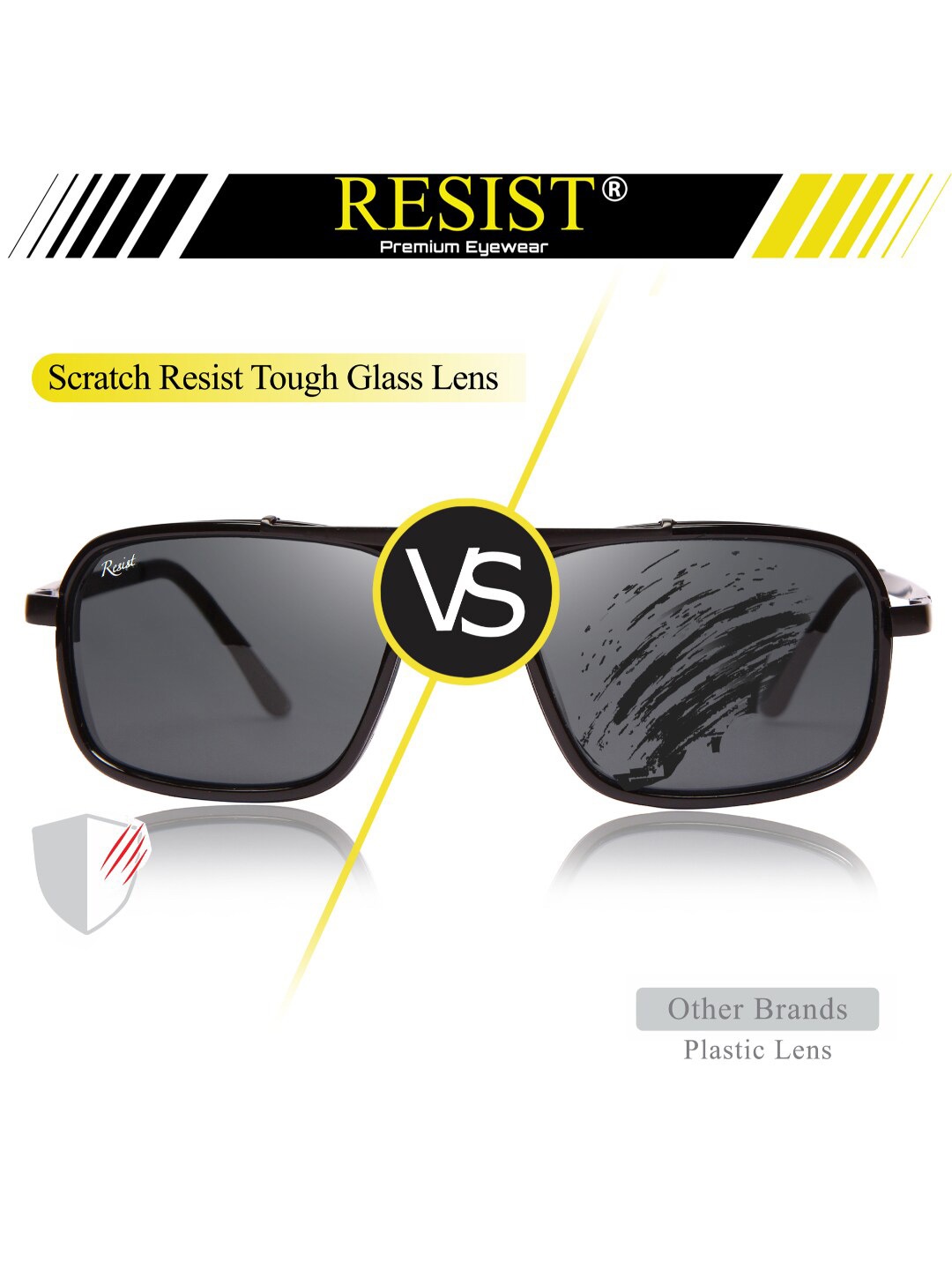 

RESIST EYEWEAR Square Sunglasses With UV Protected Lens PETER BLACK BLACK