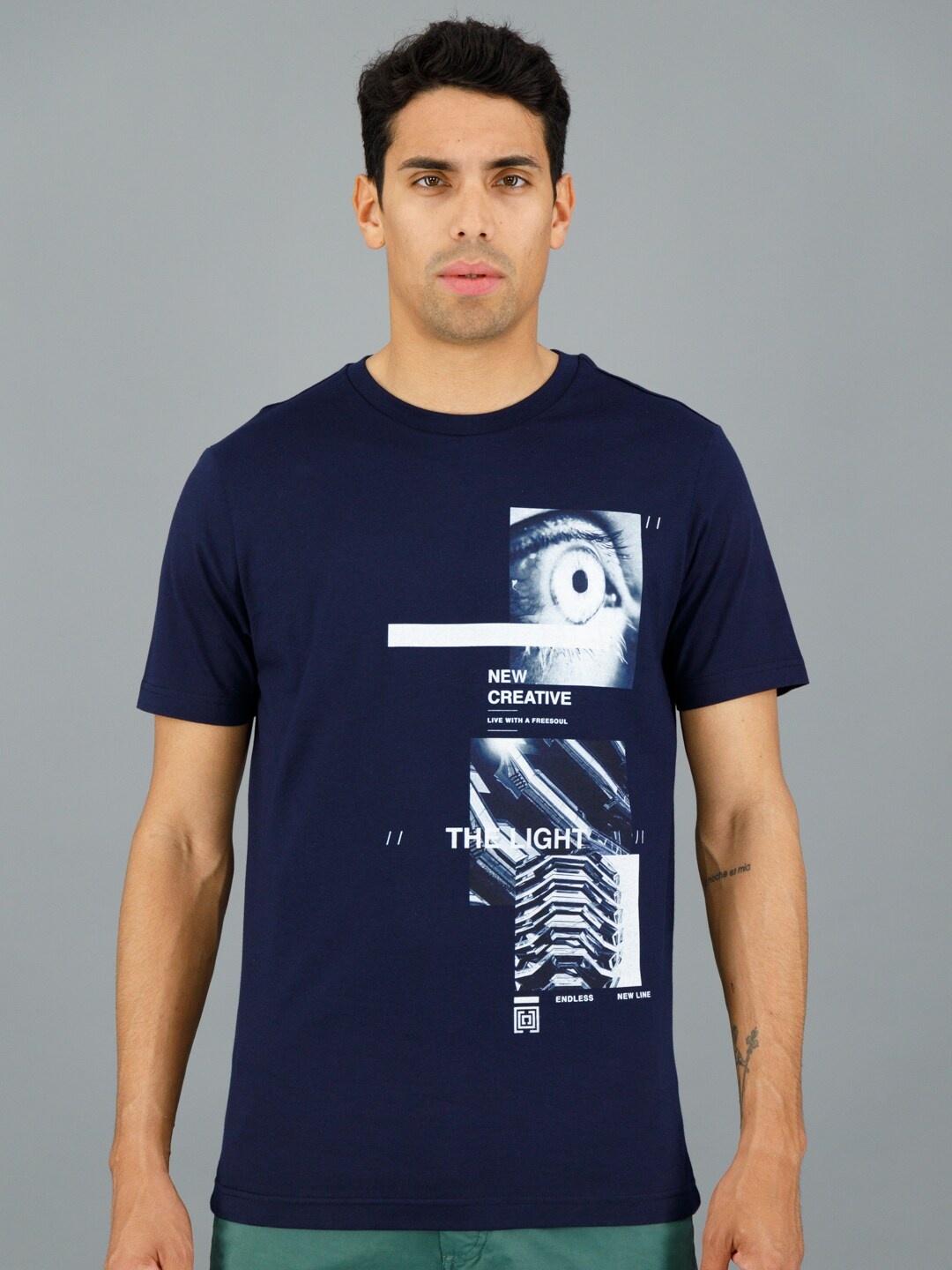 

FREESOUL Graphic Printed Pure Cotton T-Shirt, Blue