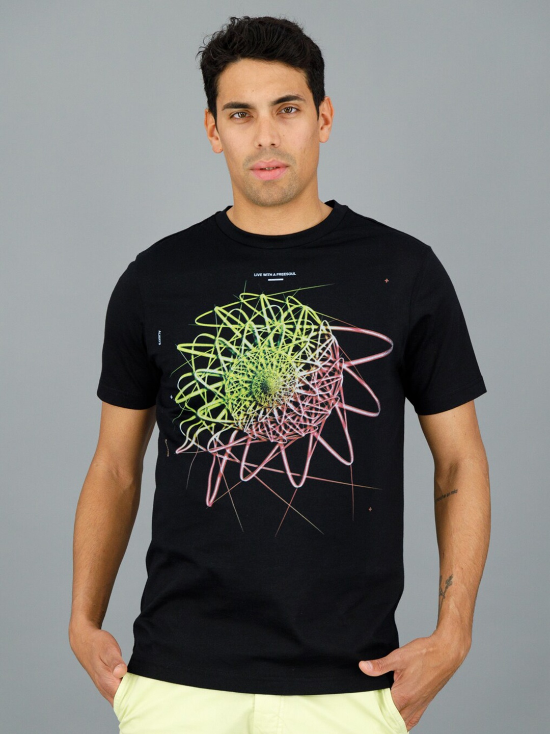 

FREESOUL Graphic Printed Pure Cotton T-Shirt, Black