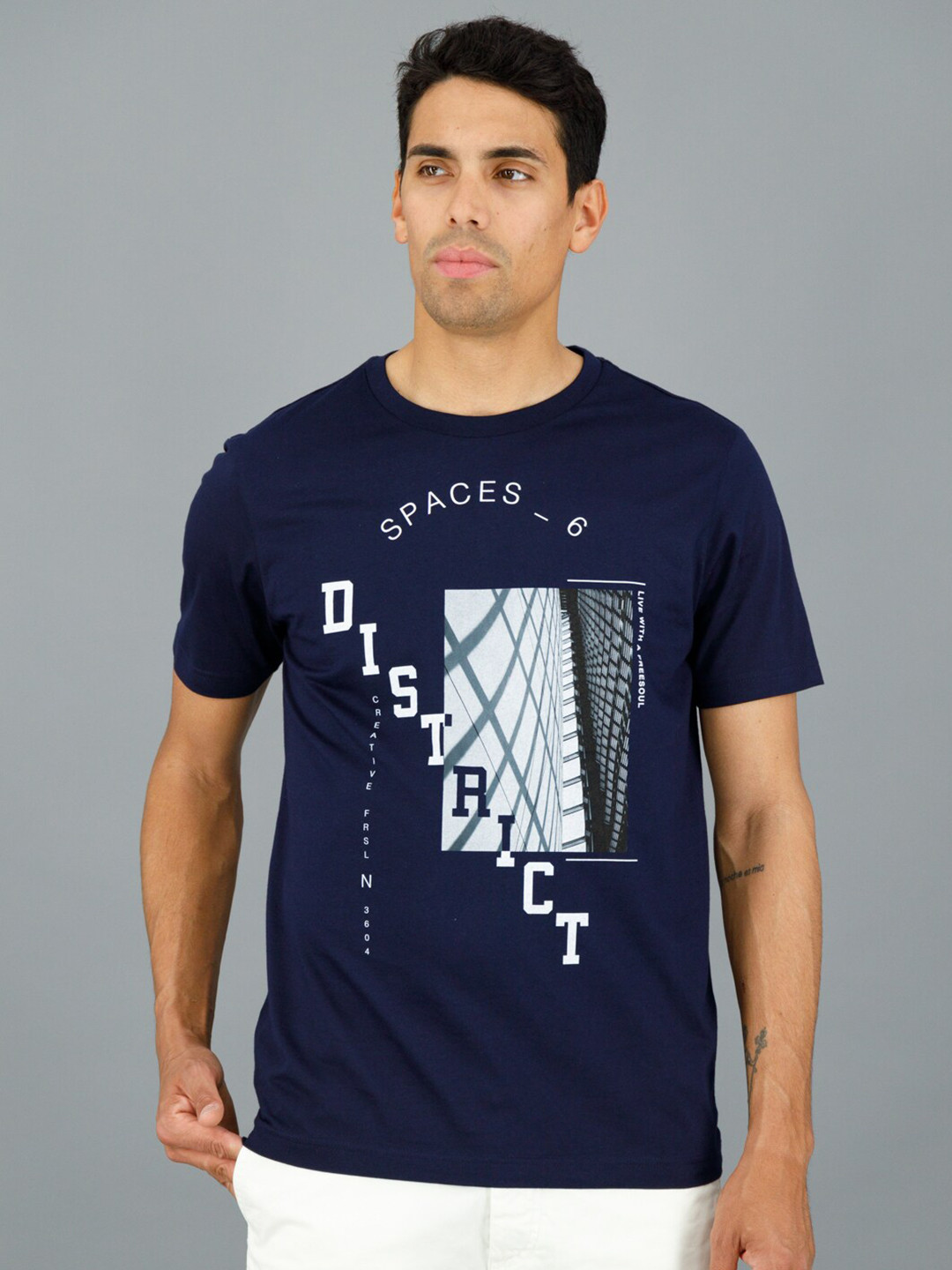 

FREESOUL Graphic Printed Pure Cotton T-Shirt, Blue