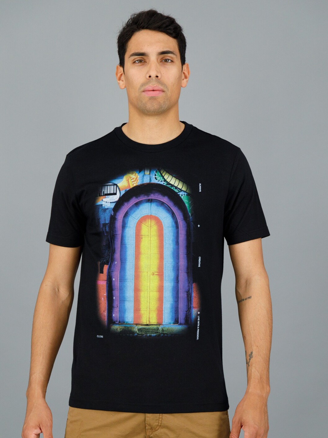

FREESOUL Graphic Printed Pure Cotton T-Shirt, Black
