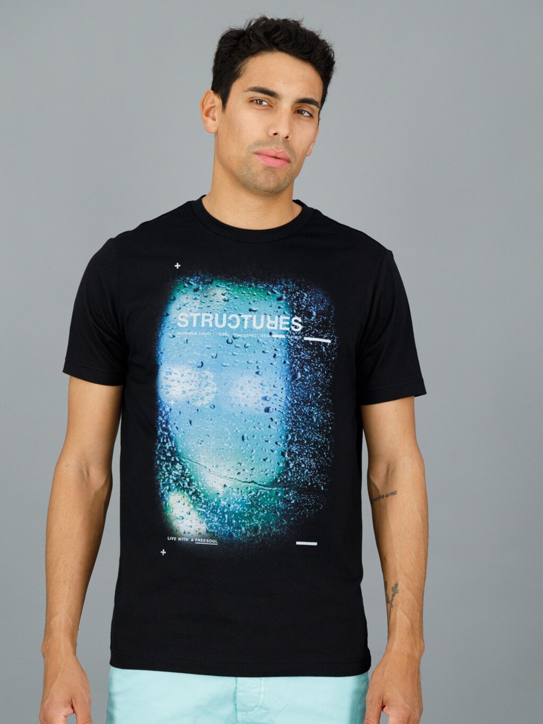 

FREESOUL Graphic Printed Pure Cotton T-Shirt, Black