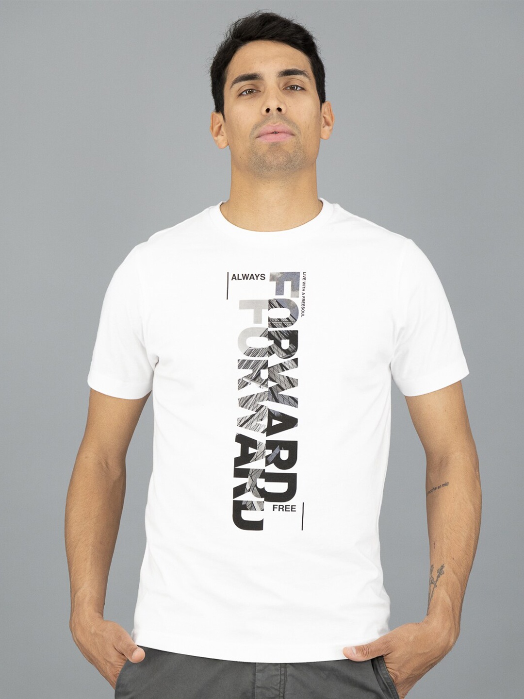 

FREESOUL Typography Printed Pure Cotton T-Shirt, White
