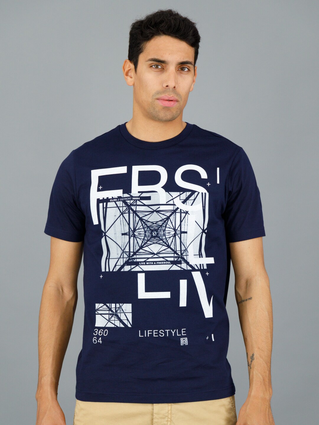 

FREESOUL Typography Printed Pure Cotton T-shirt, Blue