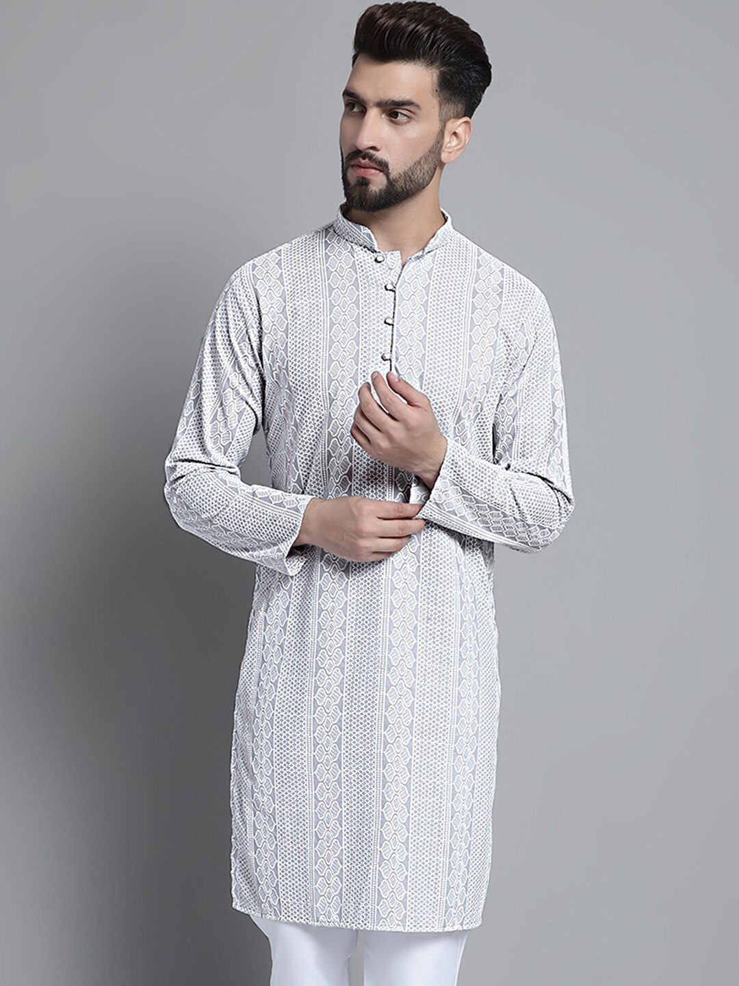 

Anouk Grey Ethnic Motifs Embroidered Straight Pure Cotton Kurta