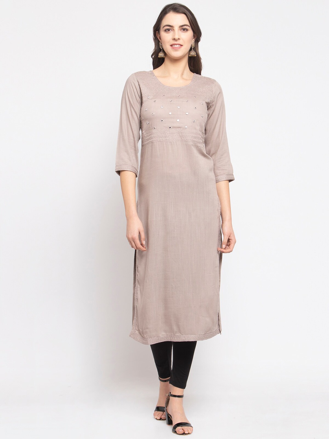 

Stylespace by Isha Threak Work Pure Cotton Kurta, Grey