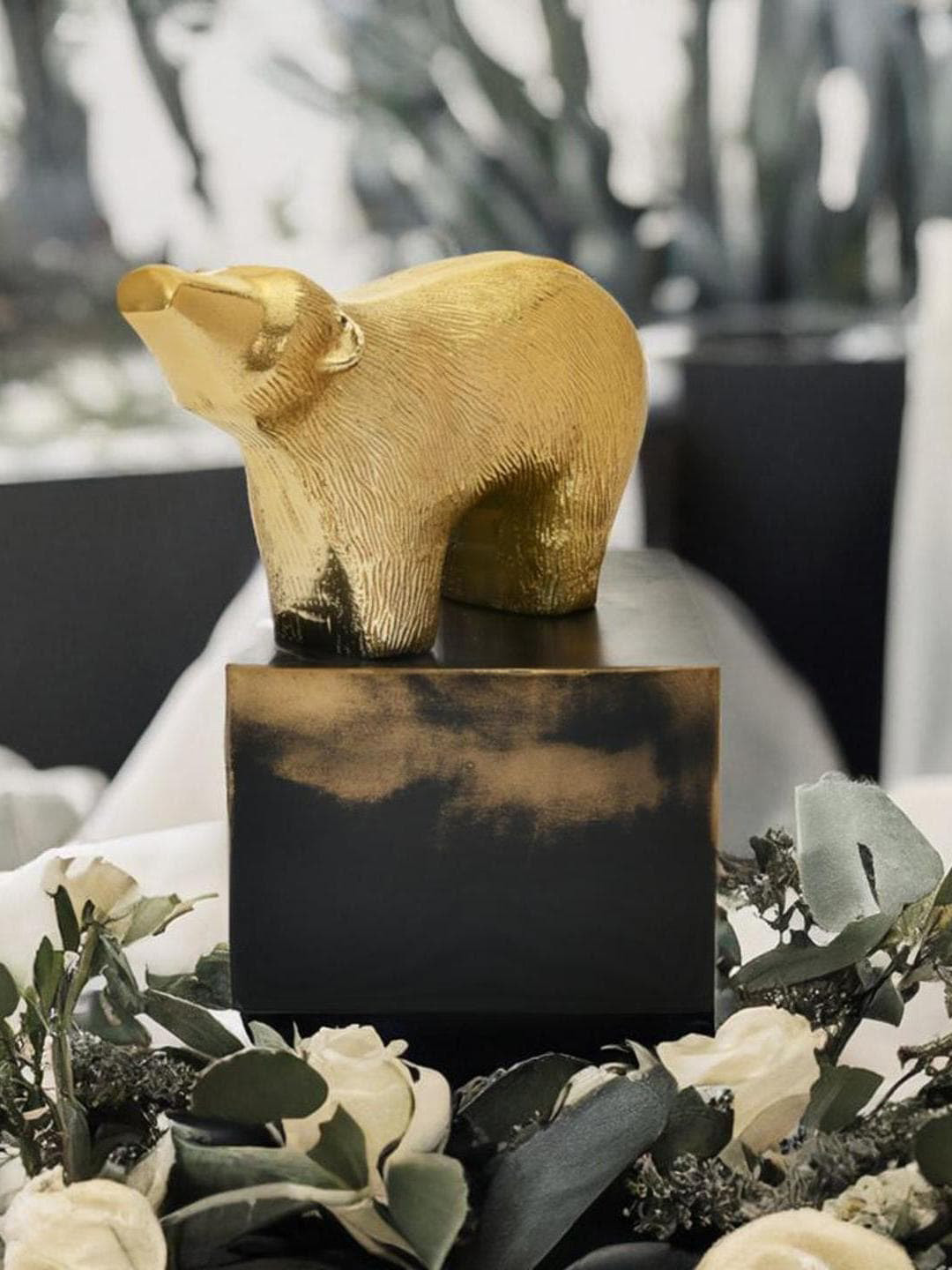 

Athome by Nilkamal Brown Metal Bear Showpieces, Gold